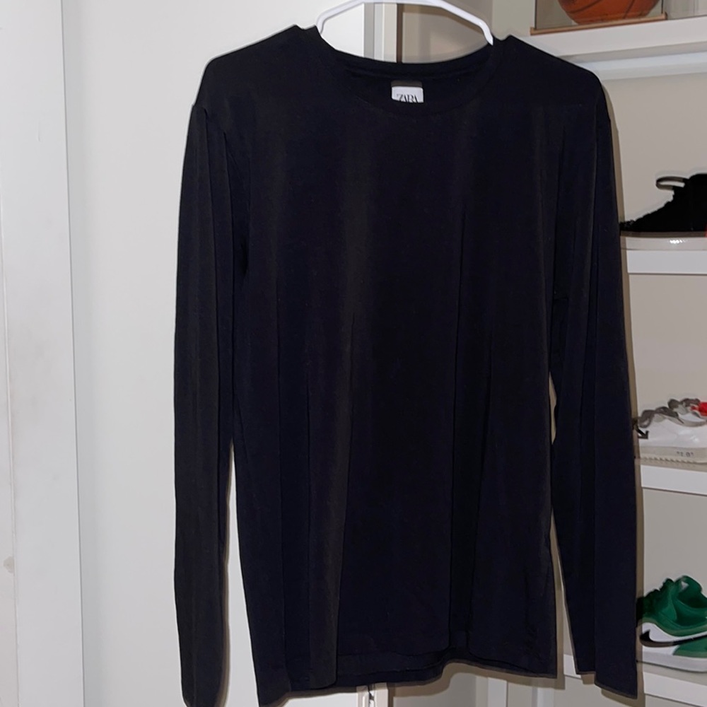 Zara Mens fitted plain black long sleeve t shirt size Xl